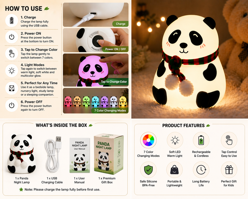 Cute Panda LED Night Lamp
